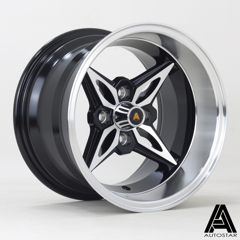 Autostar Kanji 14x9" 4x100 ET-13, Gloss Black, Polished Lip
