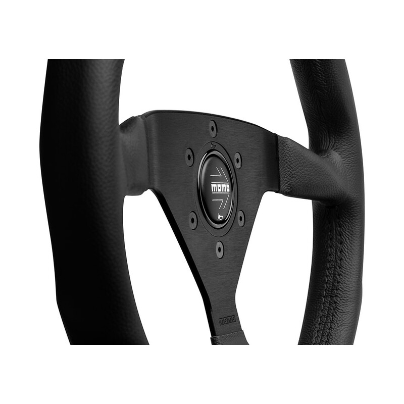 Momo Montecarlo Steering Wheel (40 mm Dish), Black Leather, Red Stitching - 35 cm