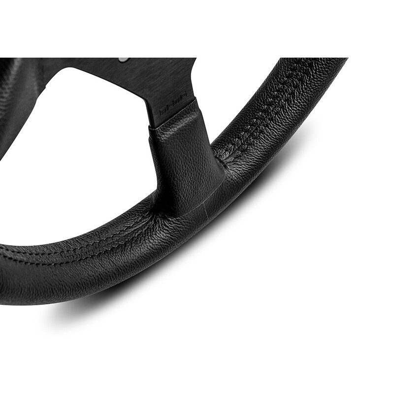 Momo Montecarlo Steering Wheel (40 mm Dish), Black Leather, Red Stitching - 35 cm