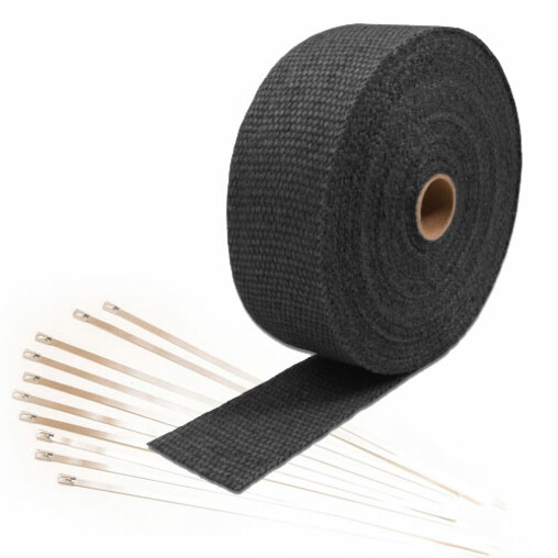 Black Exhaust Heat Wrap (15m x 50mm) + Stainless Steel Ties