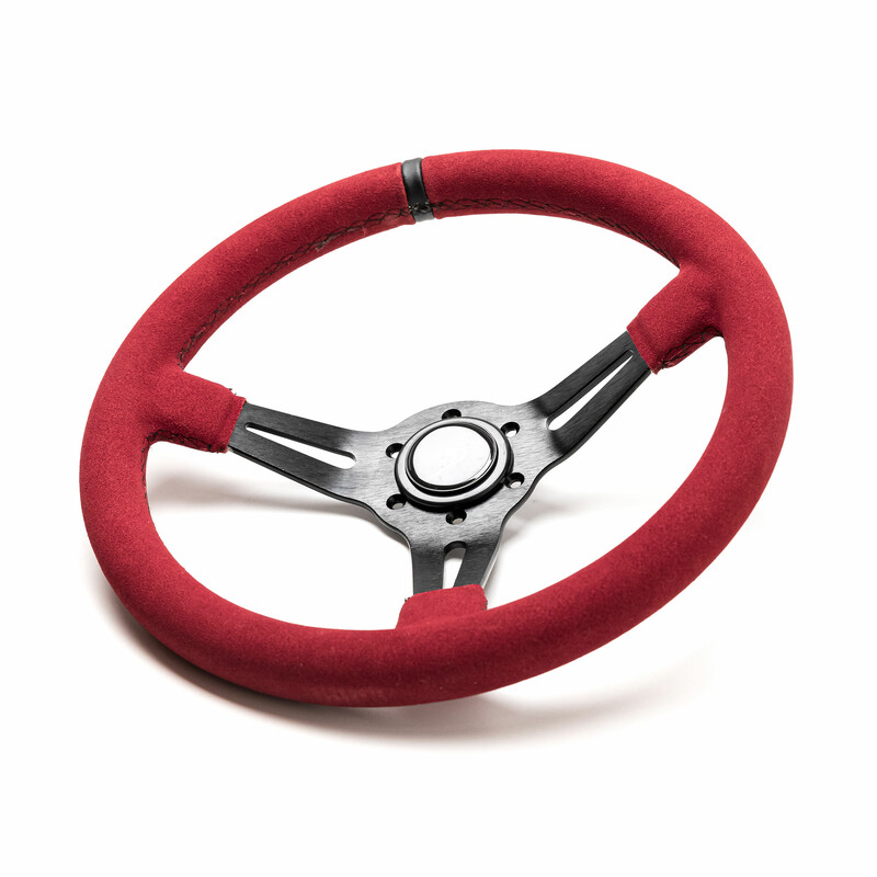 DriftShop Steering Wheel (70 mm Dish), Red Suede, Black Spokes