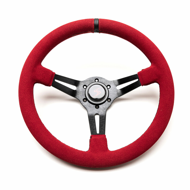 DriftShop Steering Wheel (70 mm Dish), Red Suede, Black Spokes