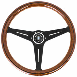 Nardi Classic ND39 Steering Wheel, Wood, Black Inlay, Black Spokes, 30 mm Dish