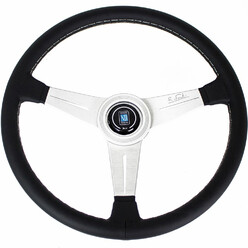 Nardi Classic ND39 Steering Wheel, Black Leather, Satin Spokes, Grey Stitching, 30 mm Dish