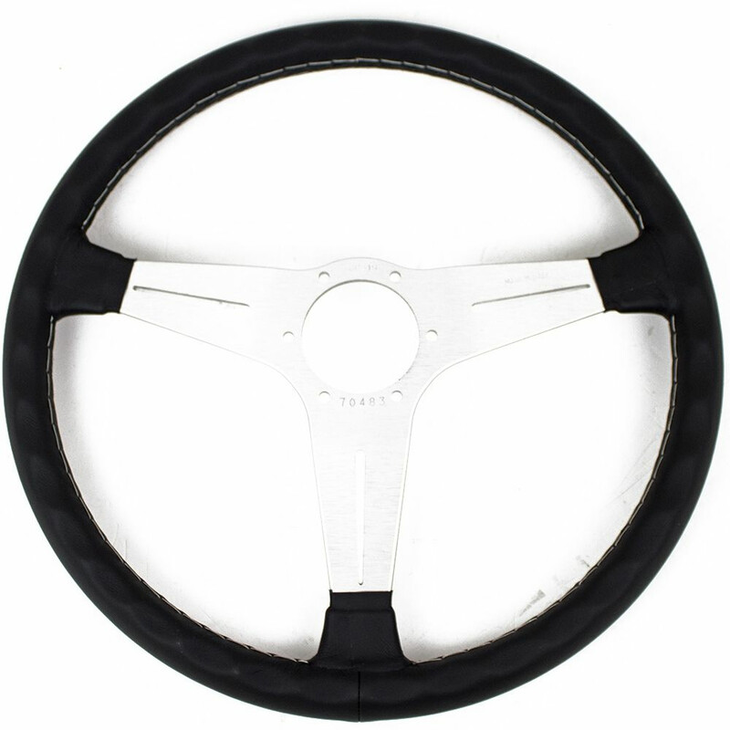 Nardi Classic ND39 Steering Wheel, Black Leather, Satin Spokes, Grey Stitching, 30 mm Dish