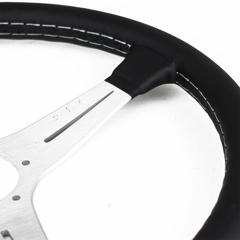 Nardi Classic ND39 Steering Wheel, Black Leather, Satin Spokes, Grey Stitching, 30 mm Dish