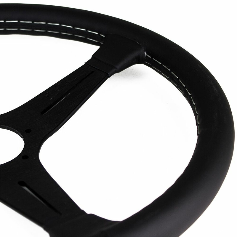 Nardi Classic ND39 Steering Wheel, Black Leather, Black Spokes, Grey Stitching, 30 mm Dish