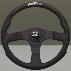 Personal Pole Position Steering Wheel - 350 mm - Black Leather & Black Perforated Leather, Black Spokes, Silver Logo