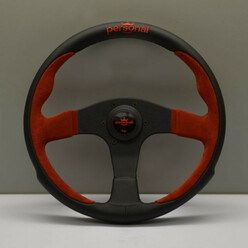 Personal Pole Position Steering Wheel - 350 mm - Black Leather & Red Suede, Black Spokes, Red Logo