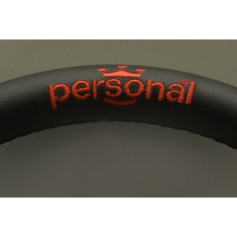 Personal Pole Position Steering Wheel - 350 mm - Black Leather & Red Suede, Black Spokes, Red Logo