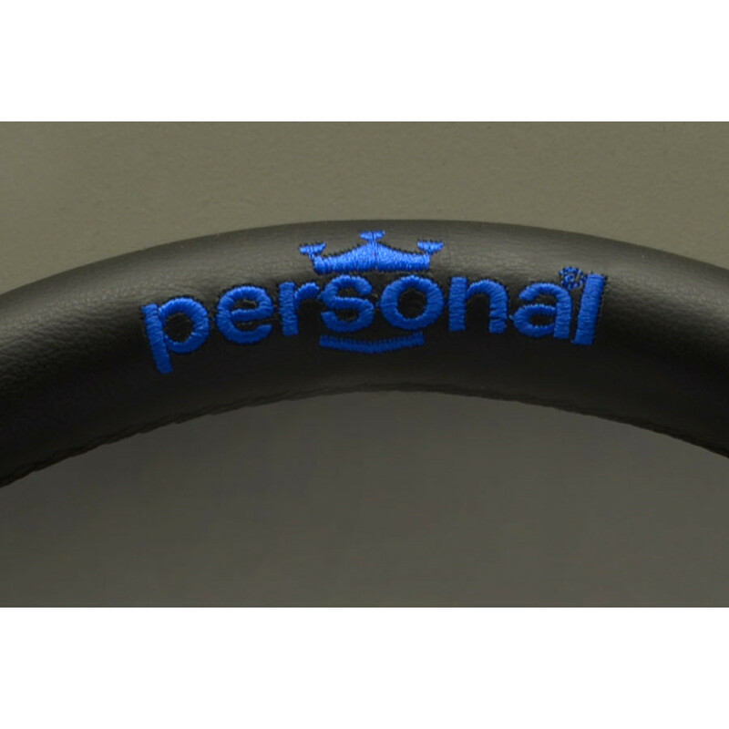 Personal Pole Position Steering Wheel - 350 mm - Black Leather & Blue Suede, Black Spokes, Blue Logo