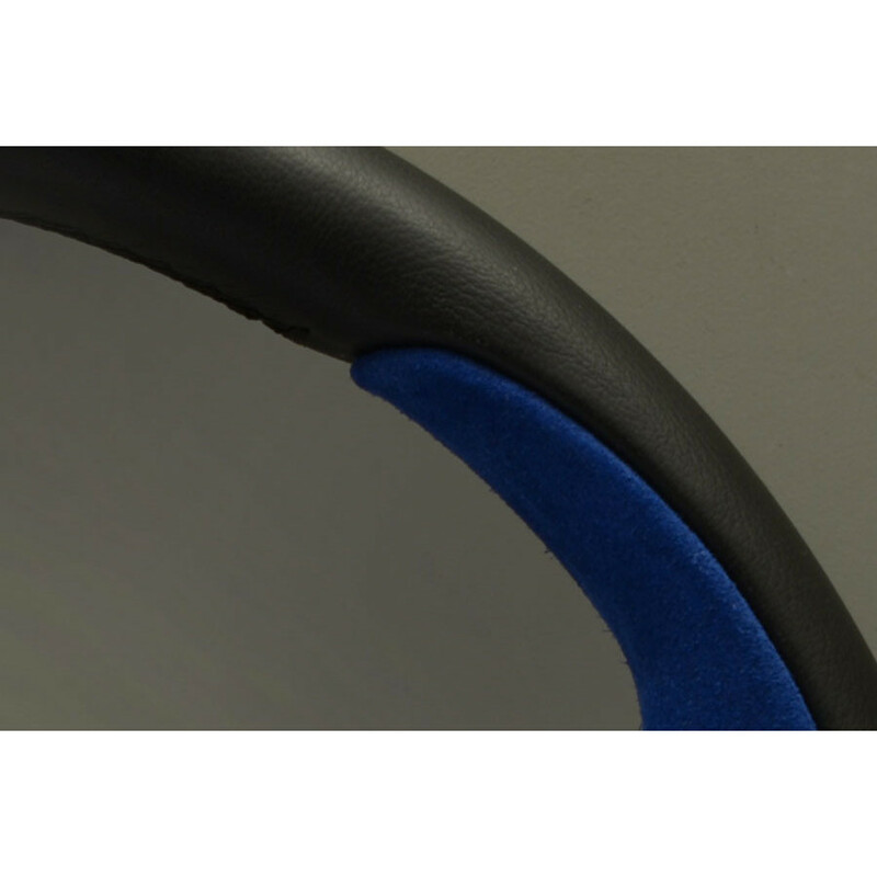 Personal Pole Position Steering Wheel - 350 mm - Black Leather & Blue Suede, Black Spokes, Blue Logo