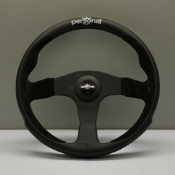 Personal Pole Position Steering Wheel - 350 mm - Black Leather & Black Suede, Black Spokes, Silver Logo