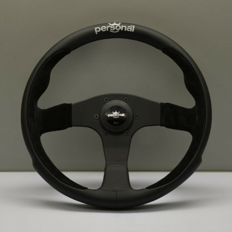 Personal Pole Position Steering Wheel - 350 mm - Black Leather & Black Suede, Black Spokes, Silver Logo