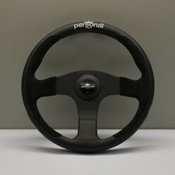 Personal Pole Position Steering Wheel - 330 mm - Black Leather & Black Suede, Black Spokes, Silver Logo