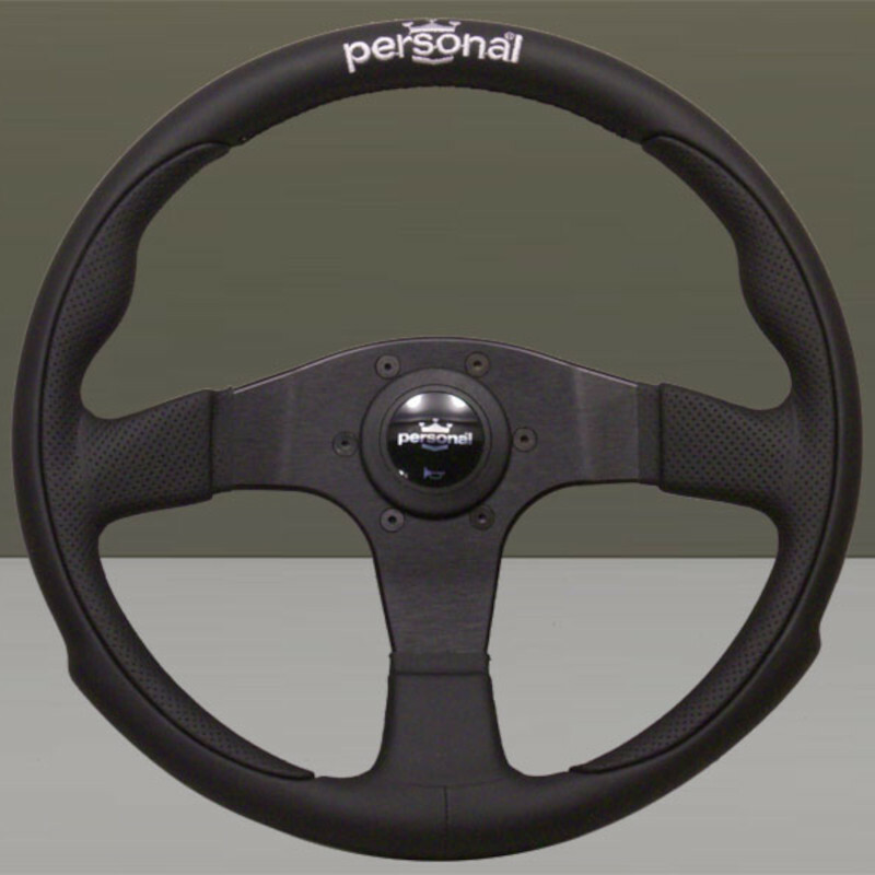 Personal Pole Position Steering Wheel - 330 mm - Black Leather & Black Perforated Leather, Black Spokes, Silver Logo