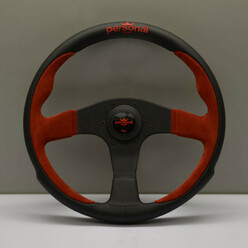 Personal Pole Position Steering Wheel - 330 mm - Black Leather & Red Suede, Black Spokes, Red Logo