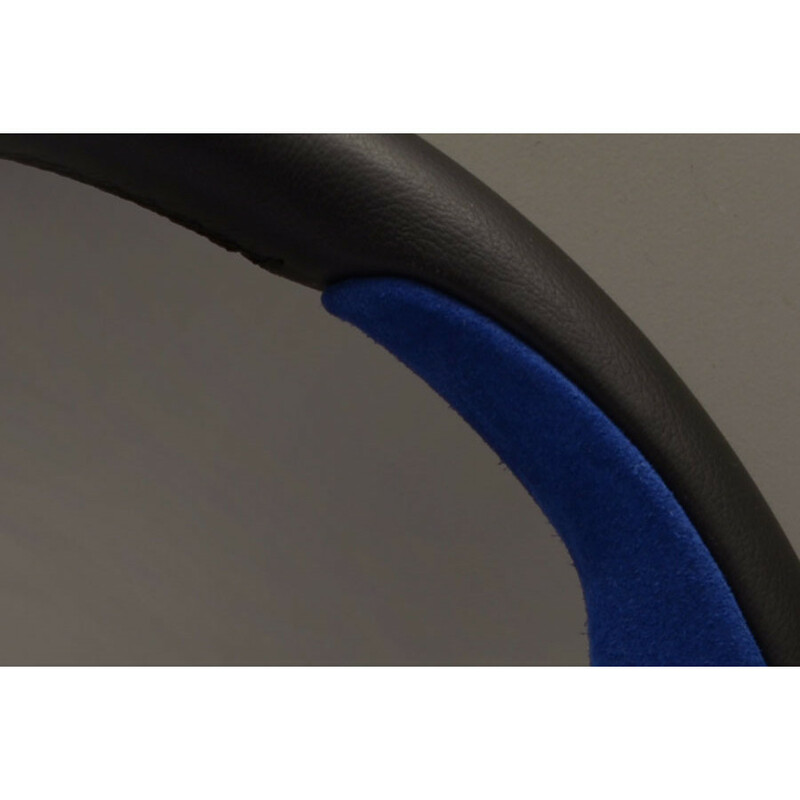 Personal Pole Position Steering Wheel - 330 mm - Black Leather & Blue Suede, Black Spokes, Blue Logo