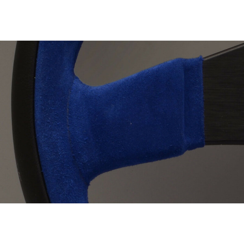 Personal Pole Position Steering Wheel - 330 mm - Black Leather & Blue Suede, Black Spokes, Blue Logo