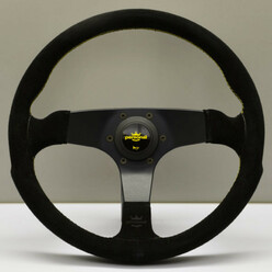 Personal Fitti Corsa Steering Wheel - 350 mm - Black Suede, Black Spokes, Yellow Stitching