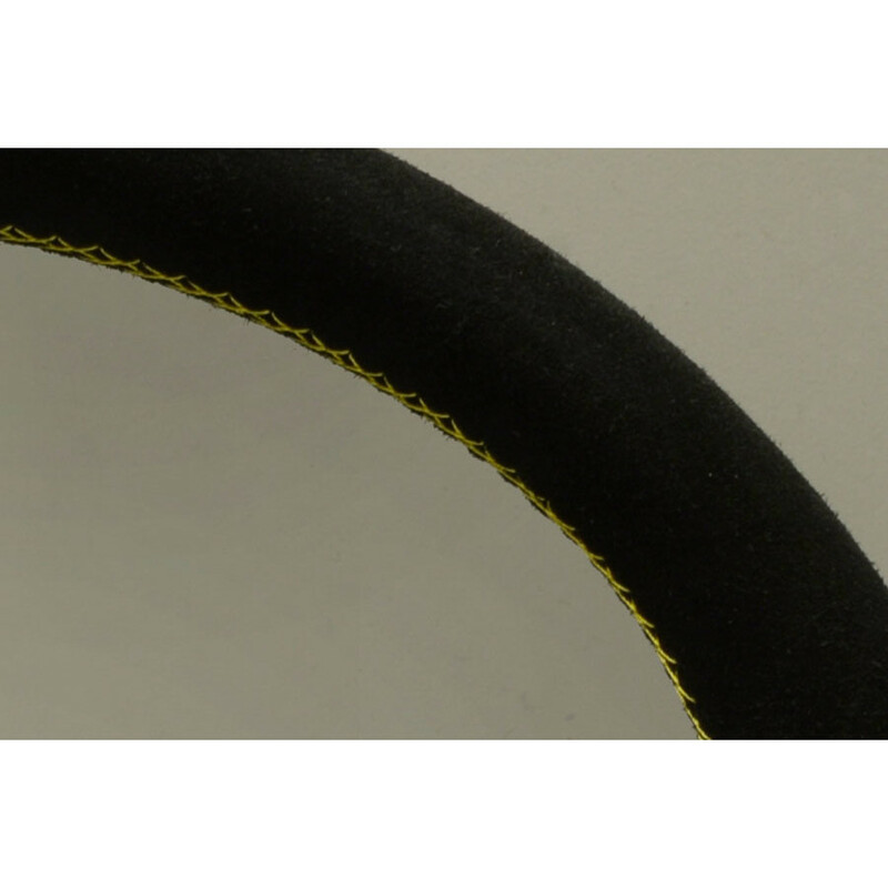 Personal Fitti Corsa Steering Wheel - 350 mm - Black Suede, Black Spokes, Yellow Stitching