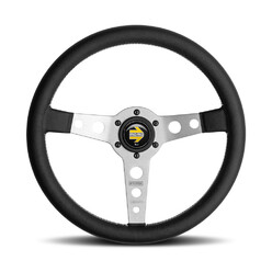 Momo Prototipo Steering Wheel (39 mm Dish), Black Leather, Aluminium Spokes - 35 cm