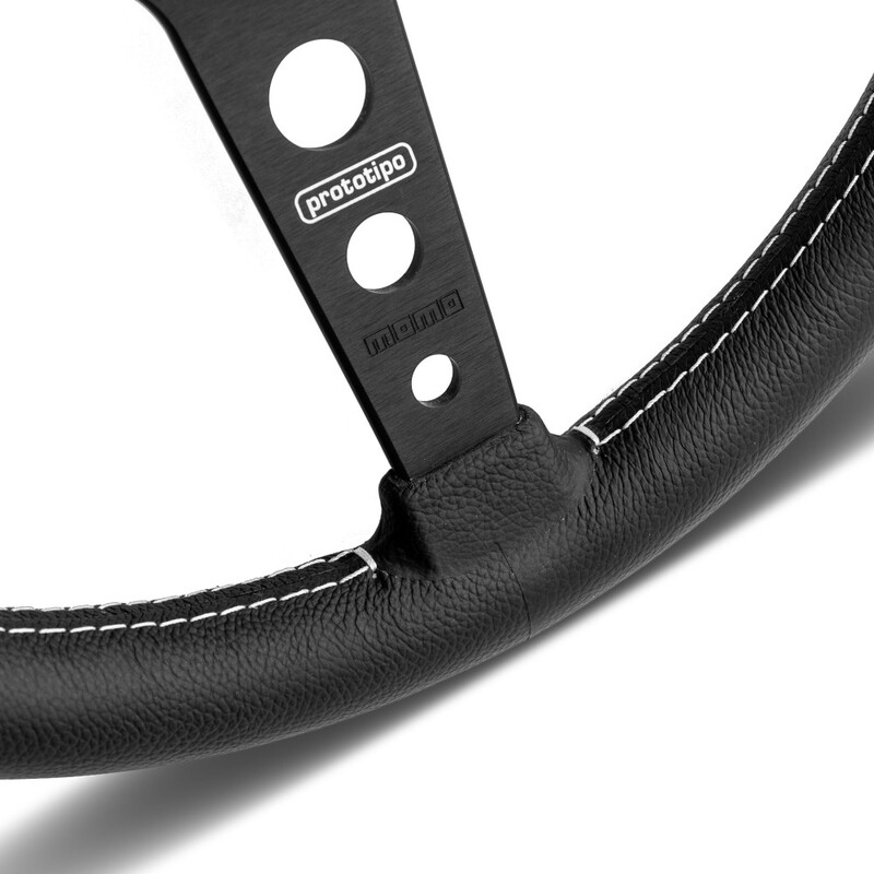 Momo Prototipo Steering Wheel (37 mm Dish), Black Leather, Black Spokes - 37 cm