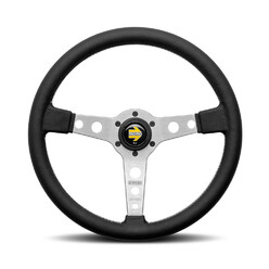 Momo Prototipo Steering Wheel (37 mm Dish), Black Leather, Aluminium Spokes - 37 cm