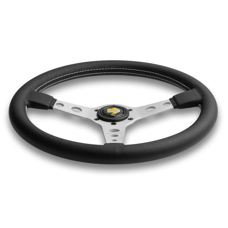 Momo Prototipo Steering Wheel (37 mm Dish), Black Leather, Aluminium Spokes - 37 cm