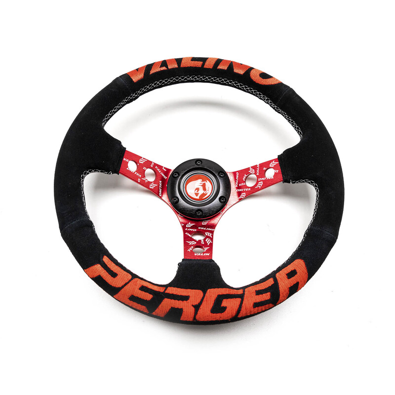 Valino Steering Wheel, Black Suede, Red Spokes, 73 mm Dish