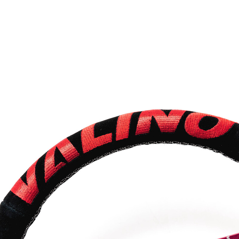 Valino Steering Wheel, Black Suede, Red Spokes, 73 mm Dish