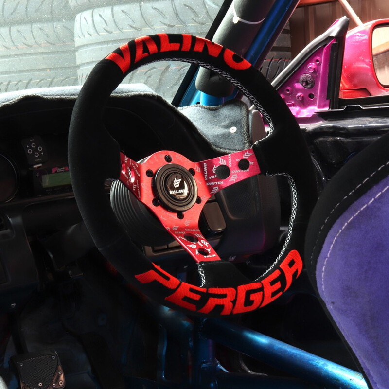 Valino Steering Wheel, Black Suede, Red Spokes, 73 mm Dish