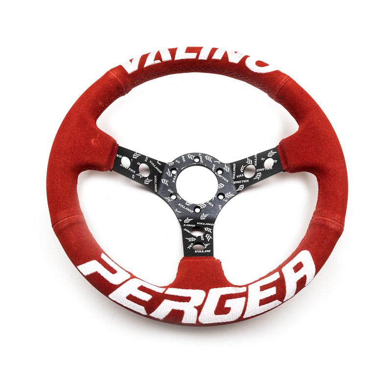 Valino Steering Wheel, Red Suede, Black Spokes, 73 mm Dish