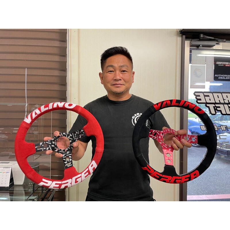 Valino Steering Wheel, Red Suede, Black Spokes, 73 mm Dish