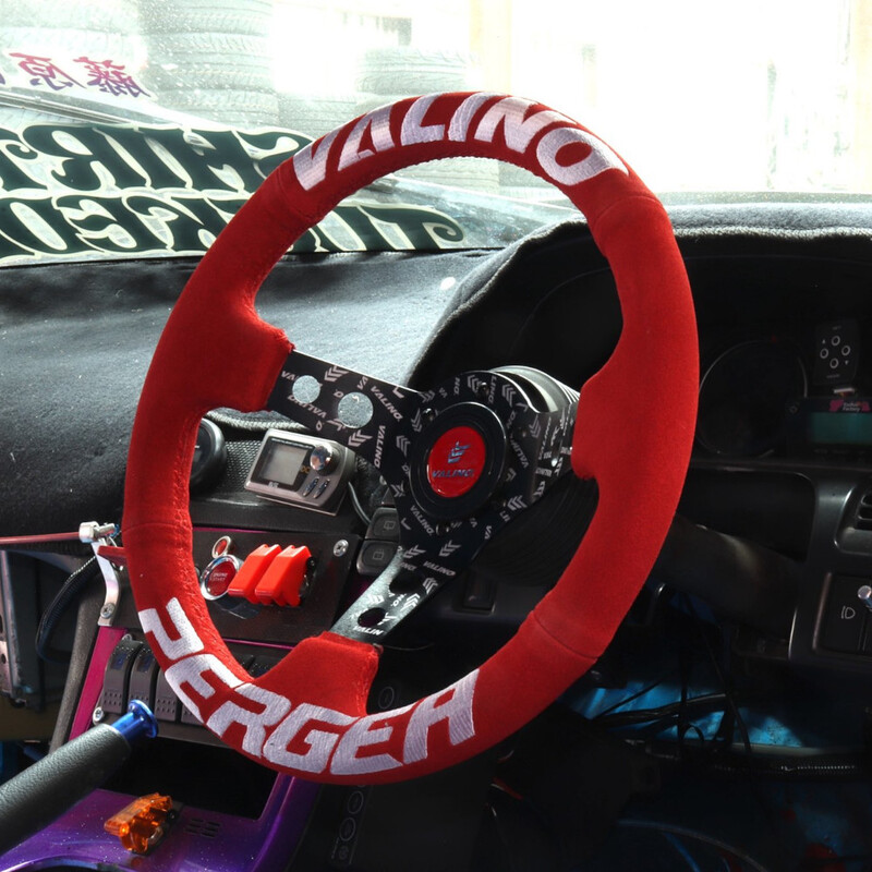Valino Steering Wheel, Red Suede, Black Spokes, 73 mm Dish