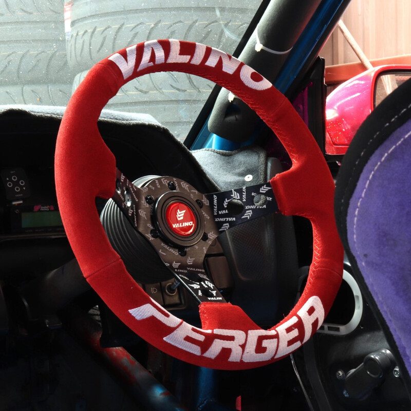 Valino Steering Wheel, Red Suede, Black Spokes, 73 mm Dish
