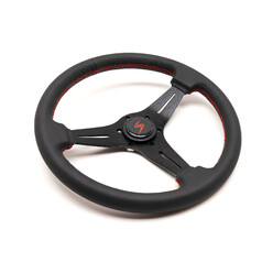 DriftShop Kayōbi Steering Wheel (35 mm Dish), Black Leather, Black Spokes