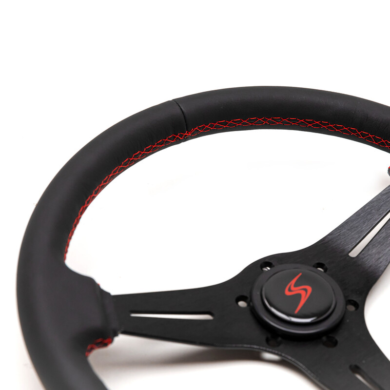 DriftShop Kayōbi Steering Wheel (35 mm Dish), Black Leather, Black Spokes