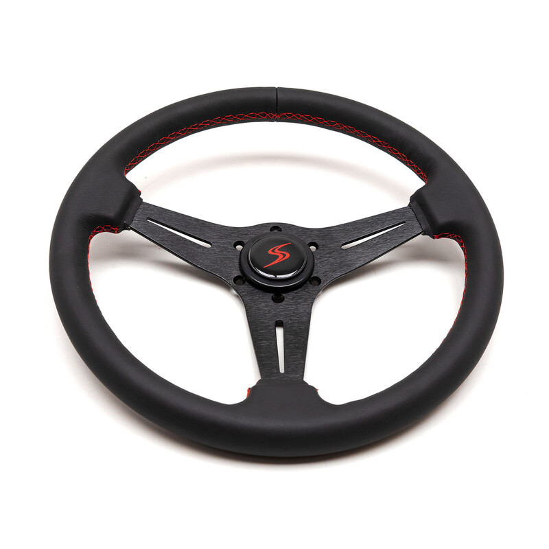 DriftShop Kayōbi Steering Wheel (35 mm Dish), Black Leather, Black Spokes