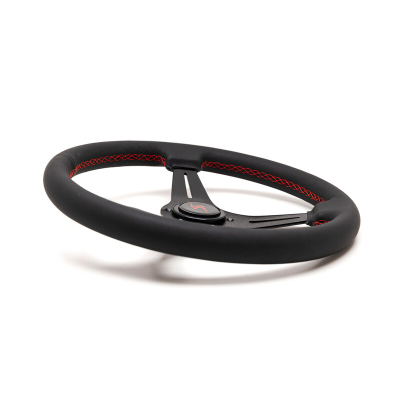 DriftShop Kayōbi Steering Wheel (35 mm Dish), Black Leather, Black Spokes