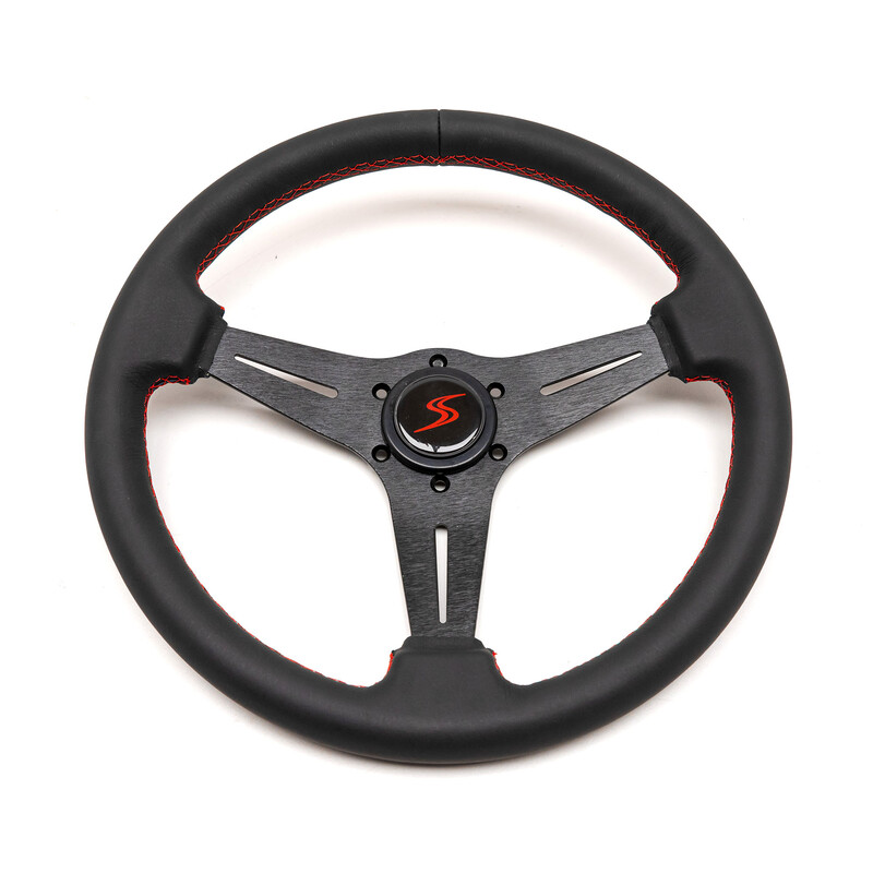 DriftShop Kayōbi Steering Wheel (35 mm Dish), Black Leather, Black Spokes