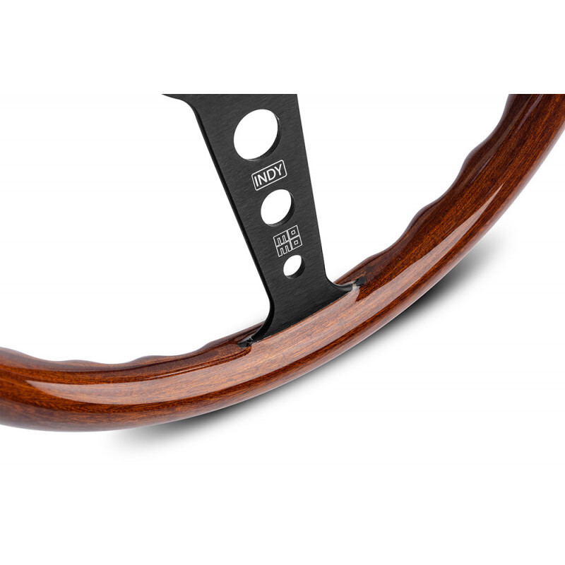 Momo Indy Heritage Steering Wheel (37 mm Dish), Wood, Black Spokes - 35 cm