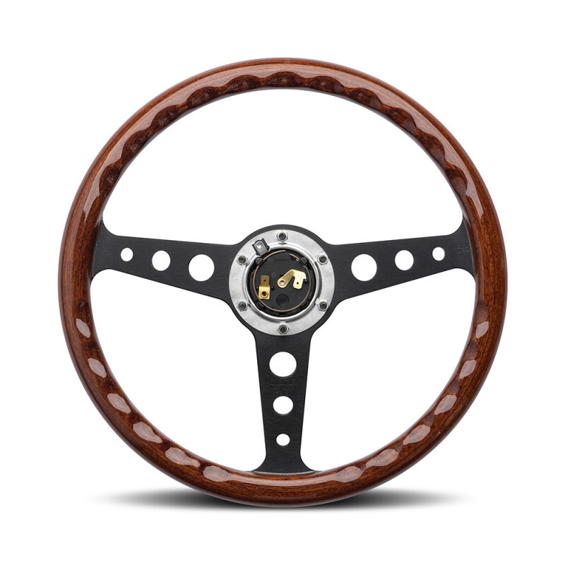 Momo Indy Heritage Steering Wheel (37 mm Dish), Wood, Black Spokes - 35 cm