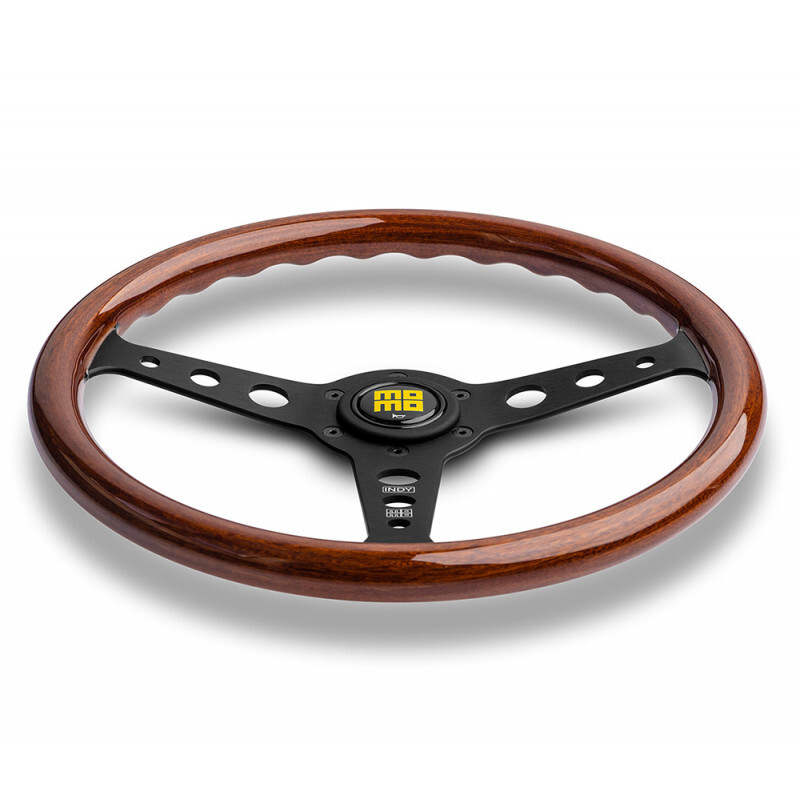 Momo Indy Heritage Steering Wheel (37 mm Dish), Wood, Black Spokes - 35 cm
