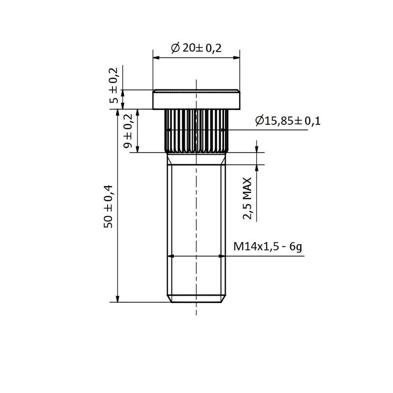 M14x1.5 Wheel Stud - 15.85 mm Spline (Short, 50 mm)