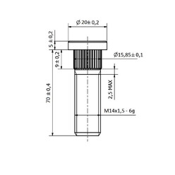 M14x1.5 Wheel Stud - 15.85 mm Spline (Long, 70 mm)