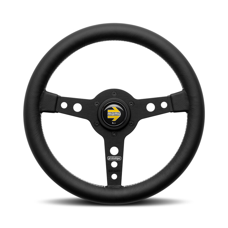 Momo Prototipo 320 Steering Wheel, Black Leather, Black Spokes - 32 cm
