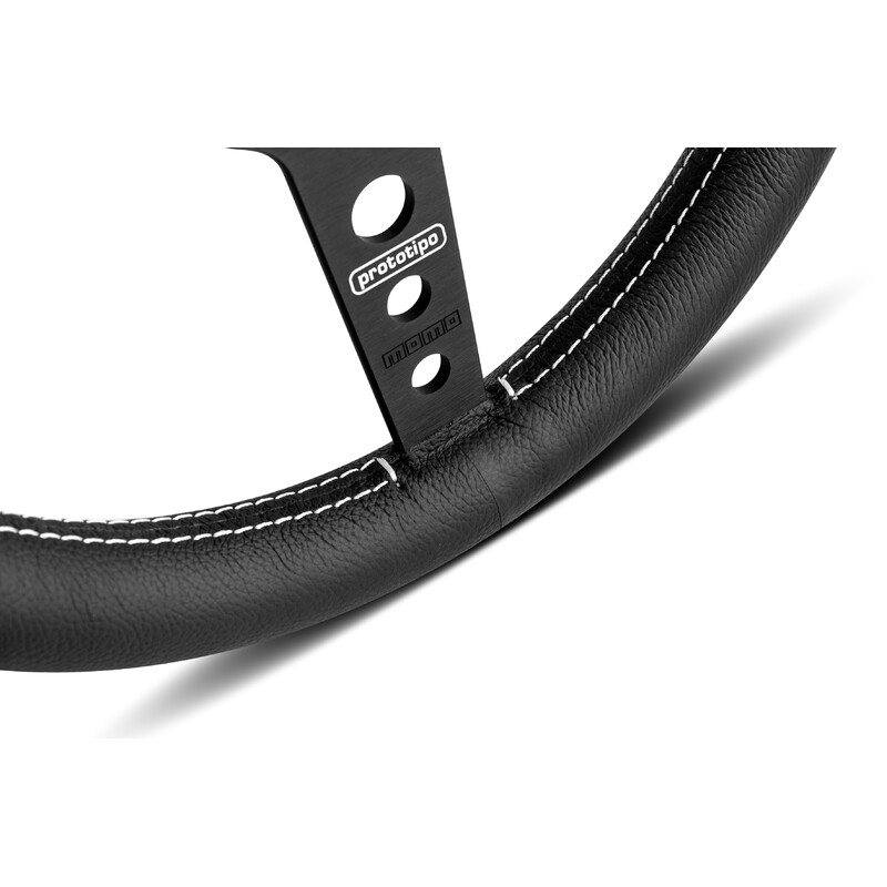 Momo Prototipo 320 Steering Wheel, Black Leather, Black Spokes - 32 cm