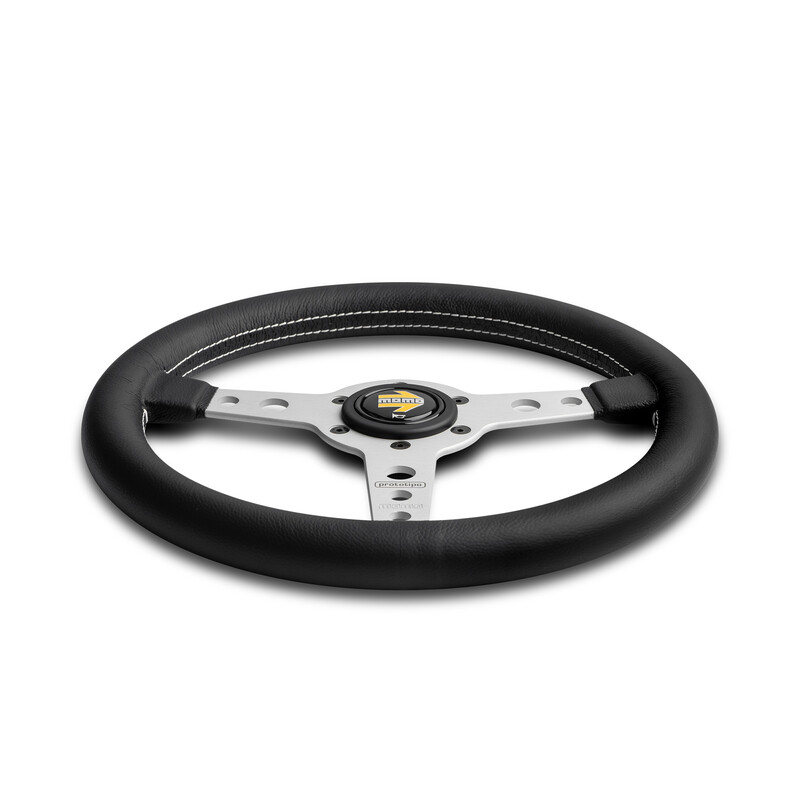 Momo Prototipo 320 Steering Wheel, Black Leather, Aluminium Spokes - 32 cm