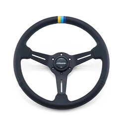 GReddy Sports "Deep Type" Steering Wheel (80 mm Dish), Black Leather, Black Spokes - 340 mm